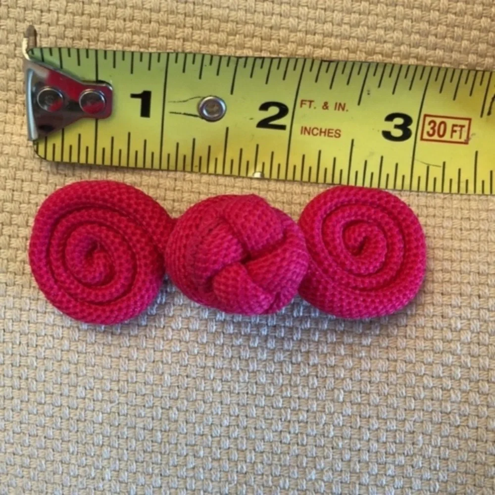 1980s 5 pairs of frog closures made from fuchsia pink cording, 3” long